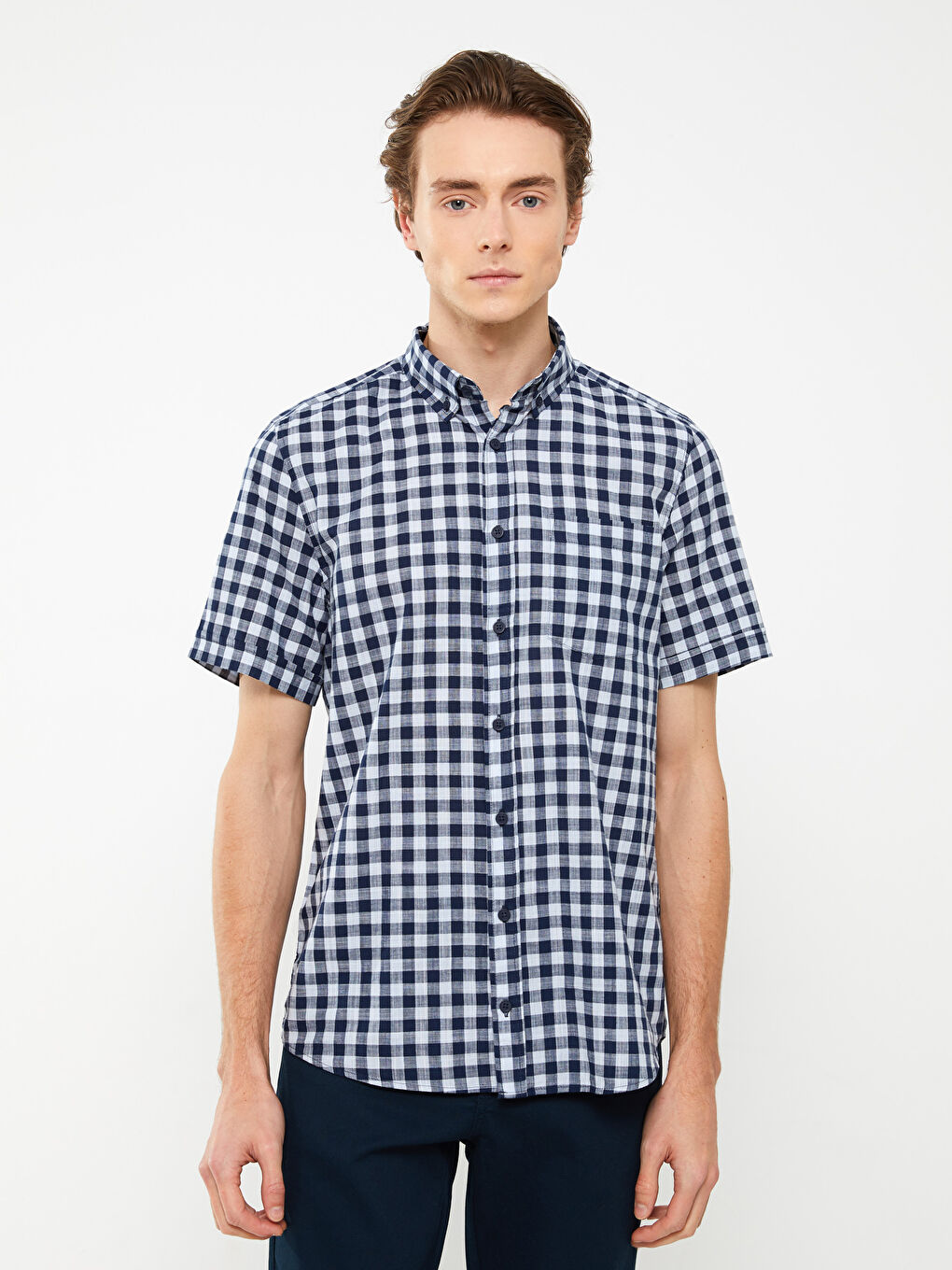 Mavi Regular Fit Kısa Kollu Ekose Poplin Erkek Gömlek-1