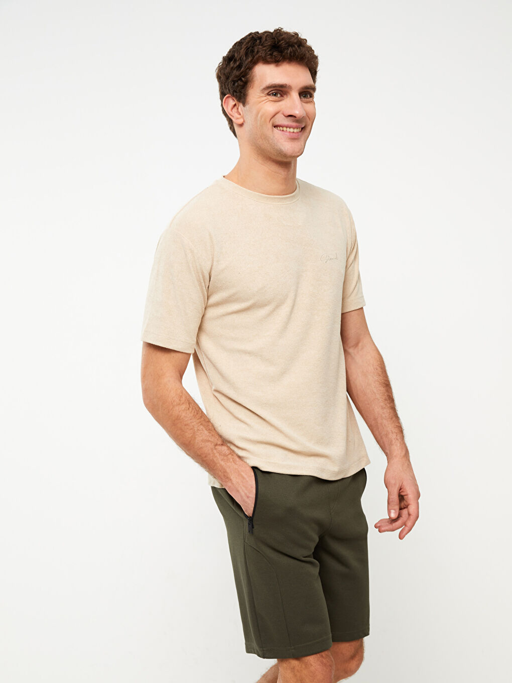 Haki Slim Fit Erkek Bermuda Şort-1