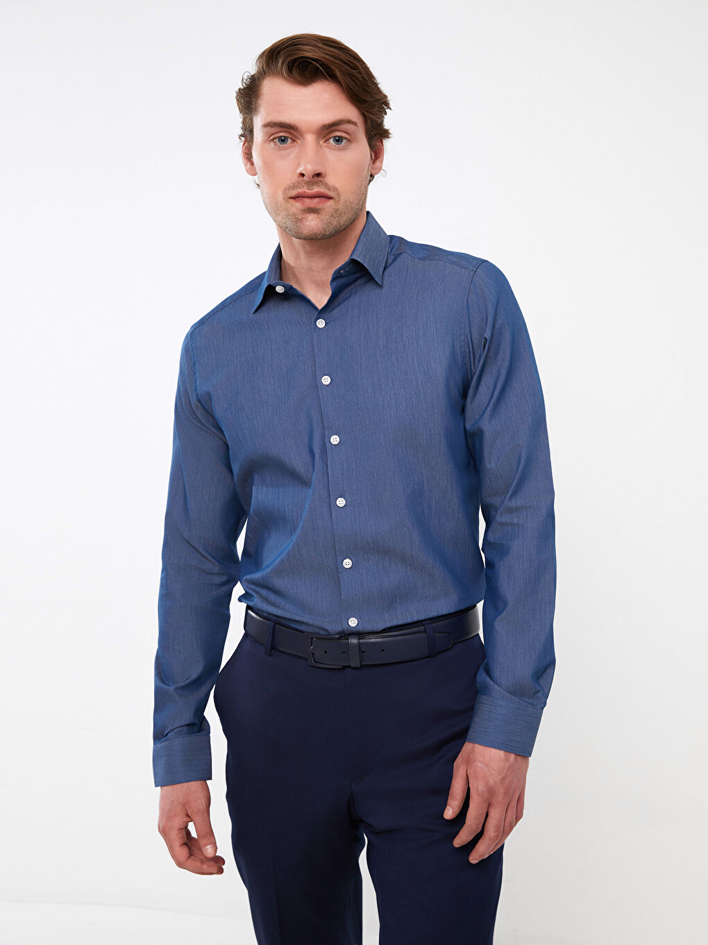 Рубашка Мужская Слим Фит С Длинным Рукавом Из Поплина