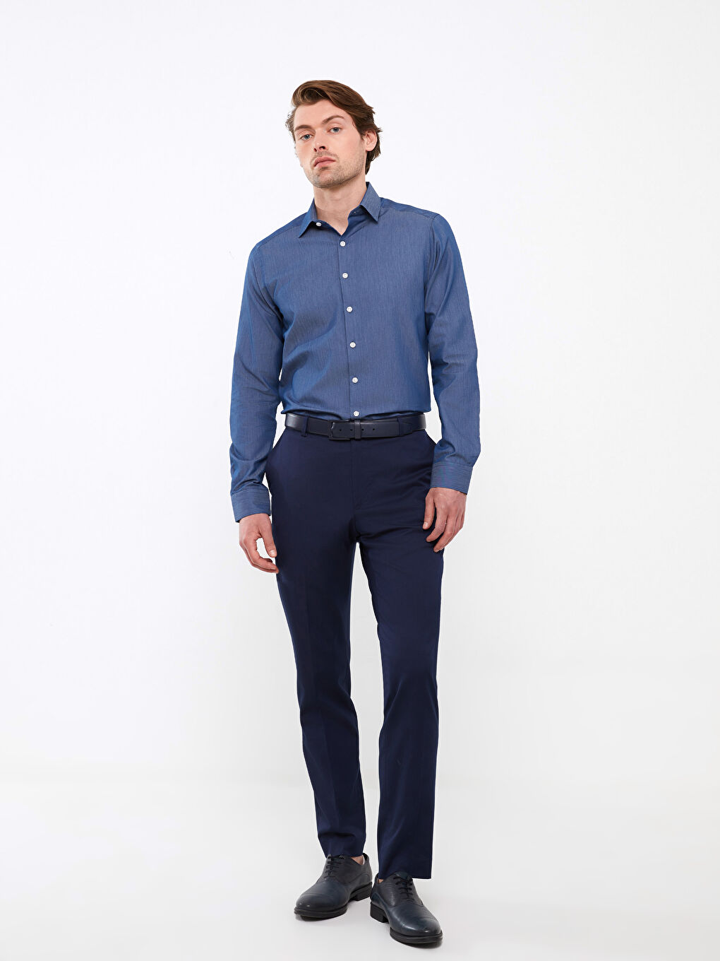 Рубашка Мужская Слим Фит С Длинным Рукавом Из Поплина-2