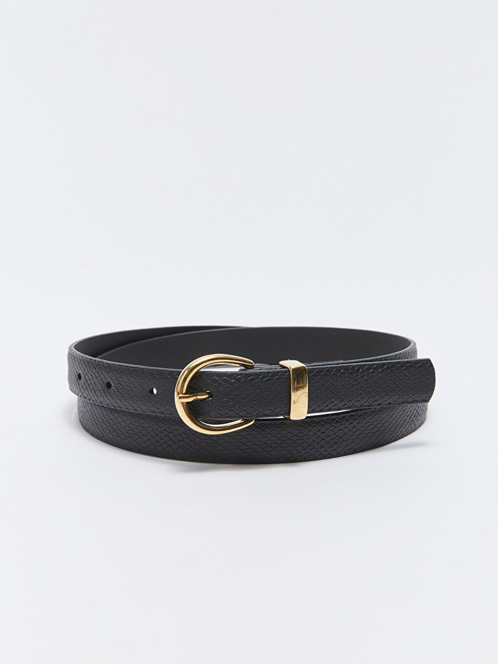 Siyah Deri Görünümlü Kadın İnce Kemer 2'li-2