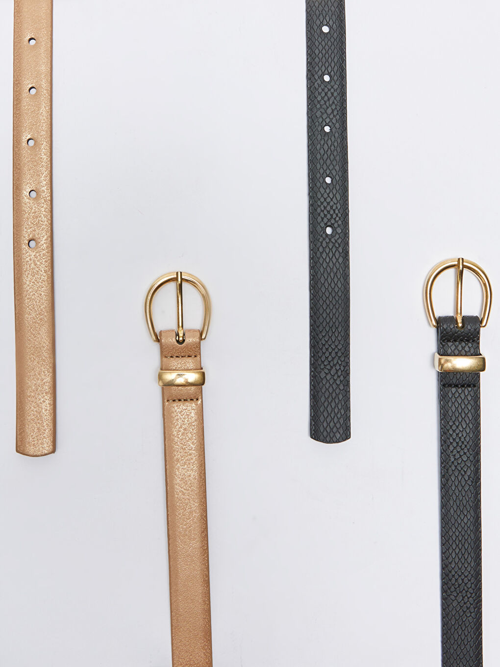 Siyah Deri Görünümlü Kadın İnce Kemer 2'li-4