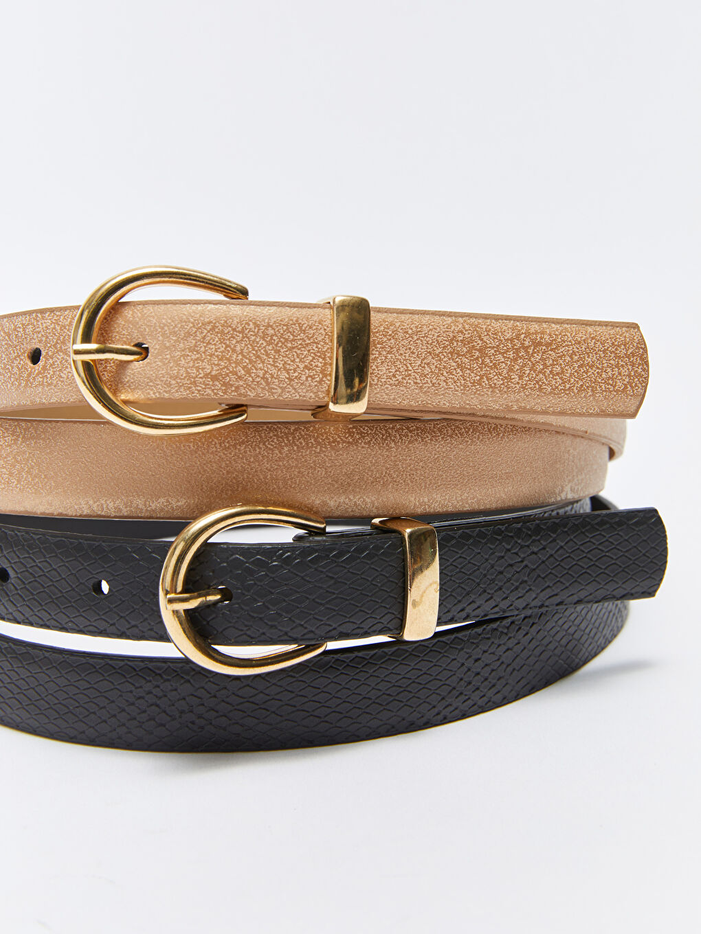 Siyah Deri Görünümlü Kadın İnce Kemer 2'li-5