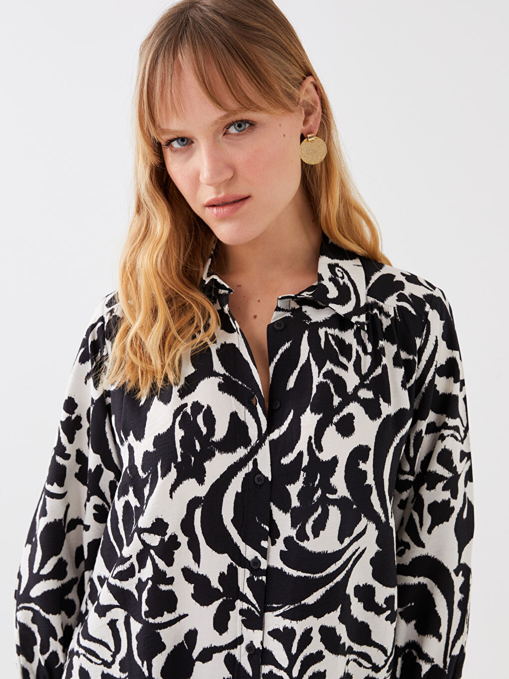 Ekru Desenli Kadın Gömlek Tunik-2