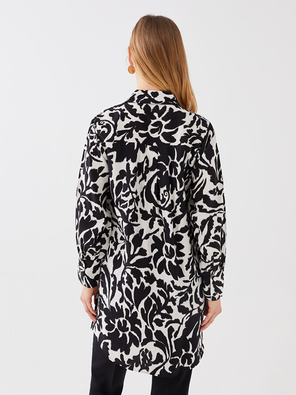 Ekru Desenli Kadın Gömlek Tunik-4