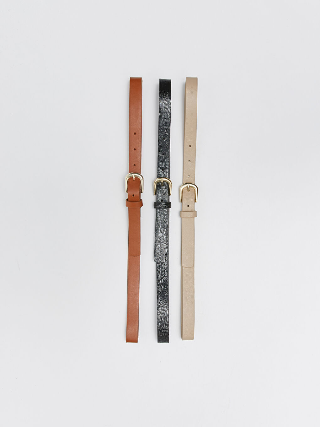 Siyah Deri Görünümlü İnce Kadın Kemer 3'lü-4