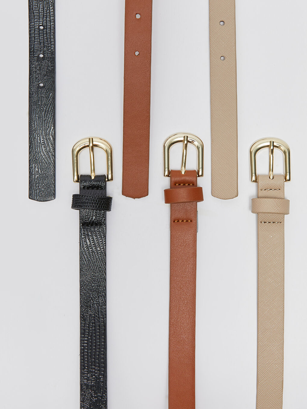 Siyah Deri Görünümlü İnce Kadın Kemer 3'lü-5