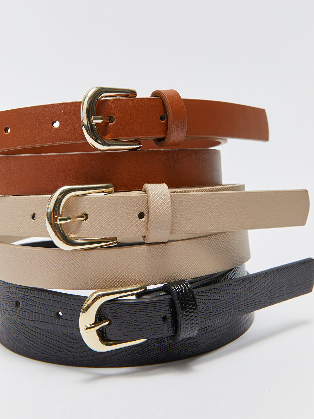 Siyah Deri Görünümlü İnce Kadın Kemer 3'lü-6