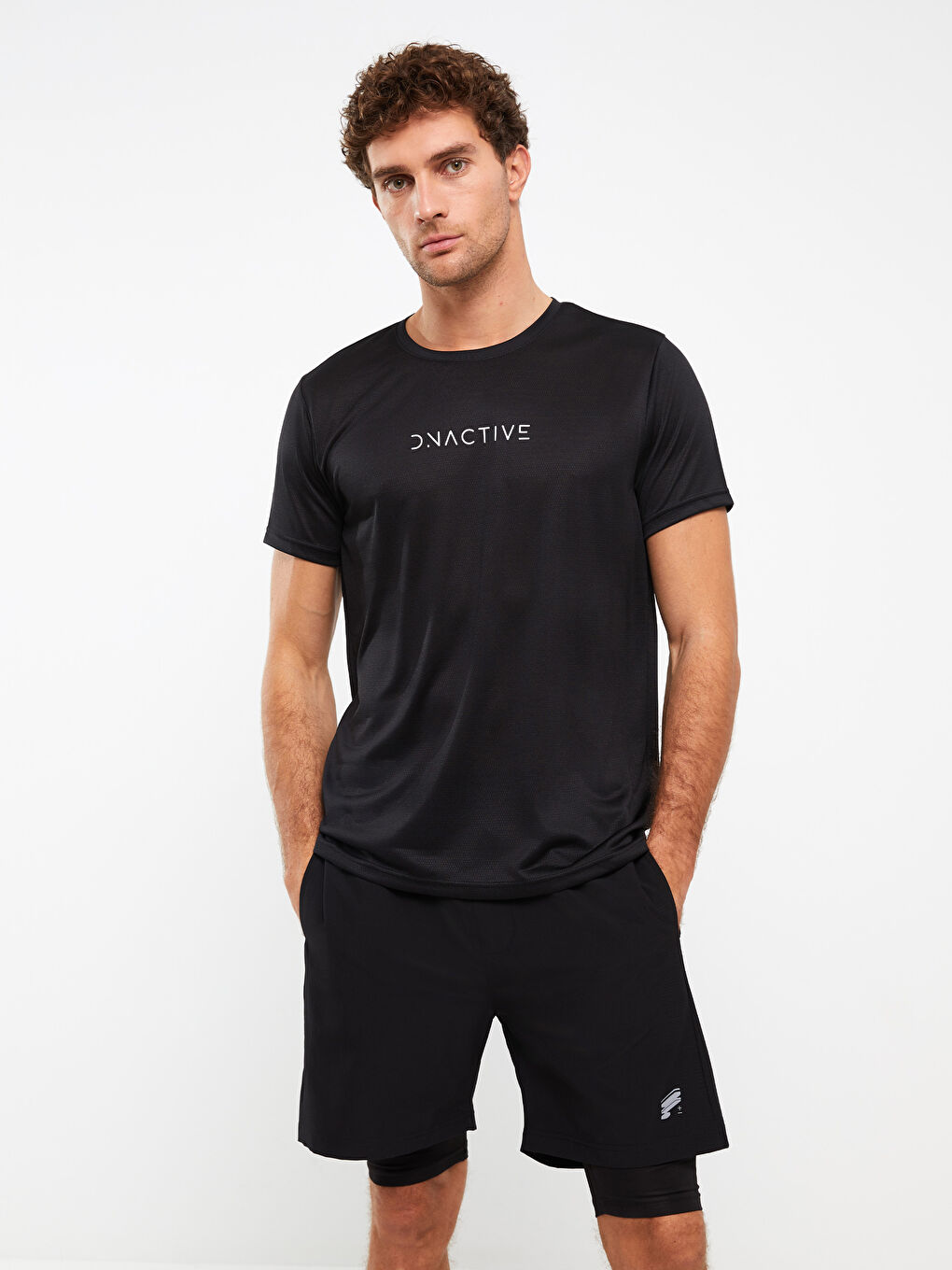 Siyah Standart Kalıp Erkek Spor Taytlı Şort-1