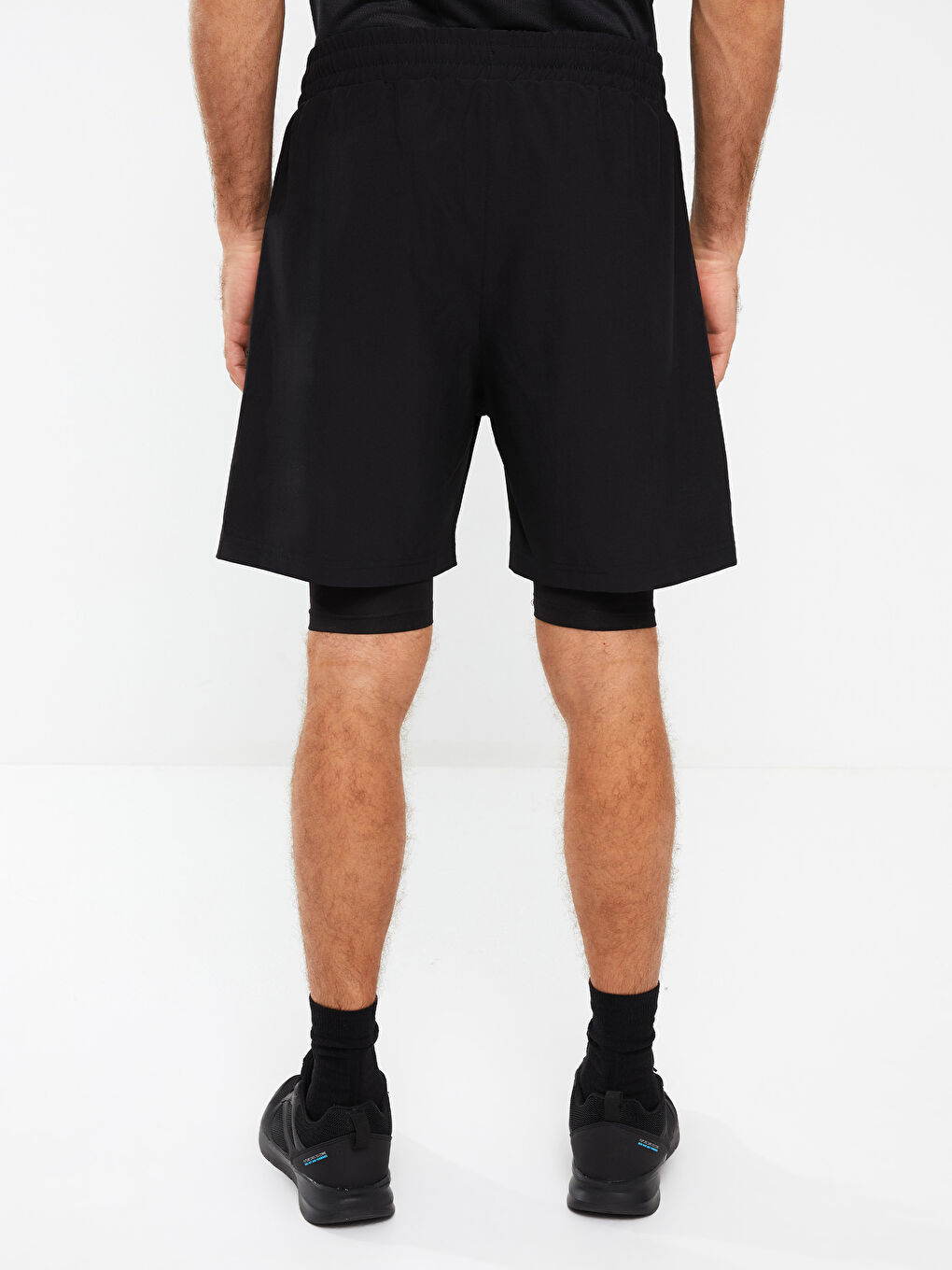 Siyah Standart Kalıp Erkek Spor Taytlı Şort-4