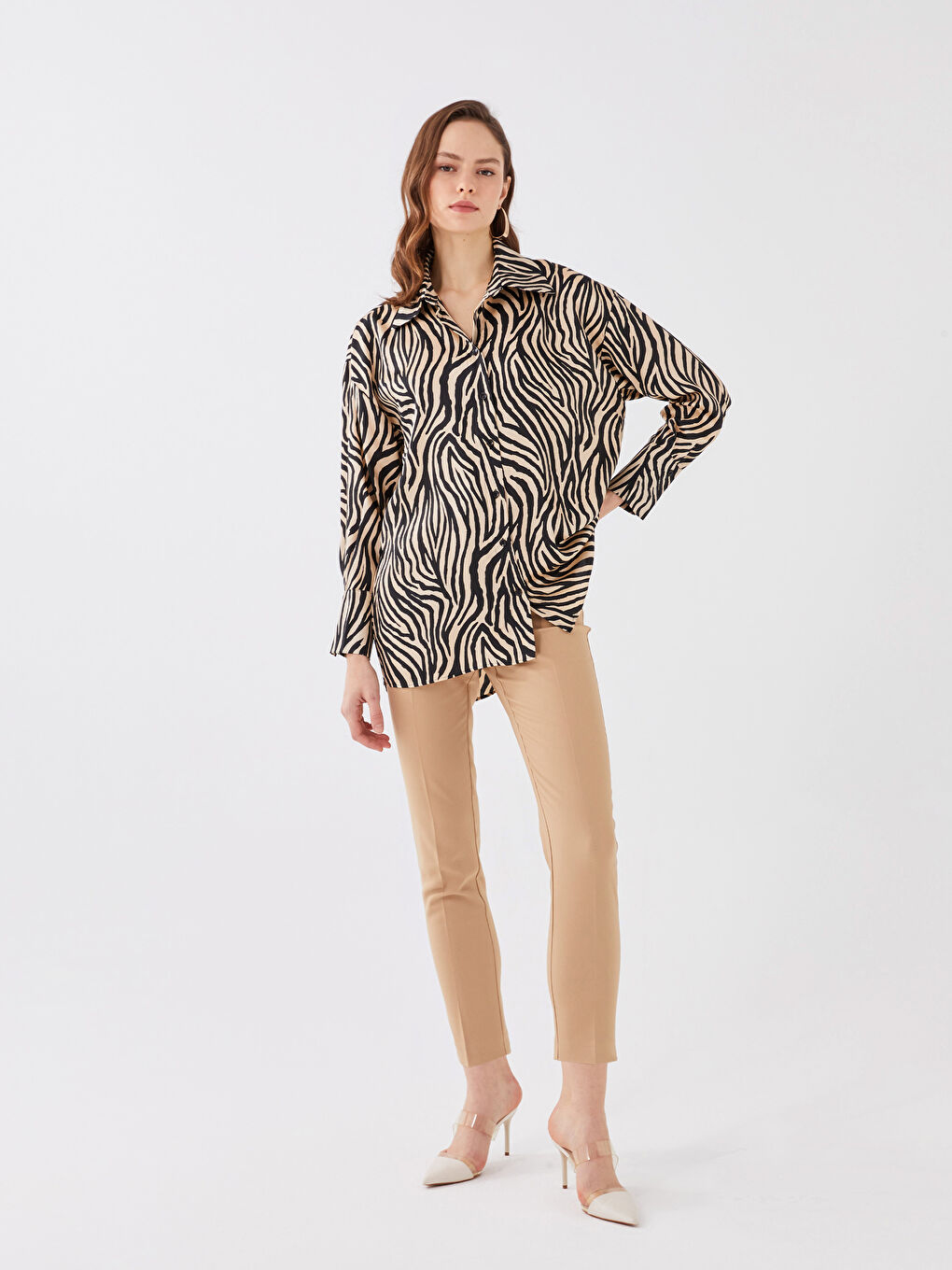 Cămașă Supradimensionată din Satin pentru Femei cu Model-2