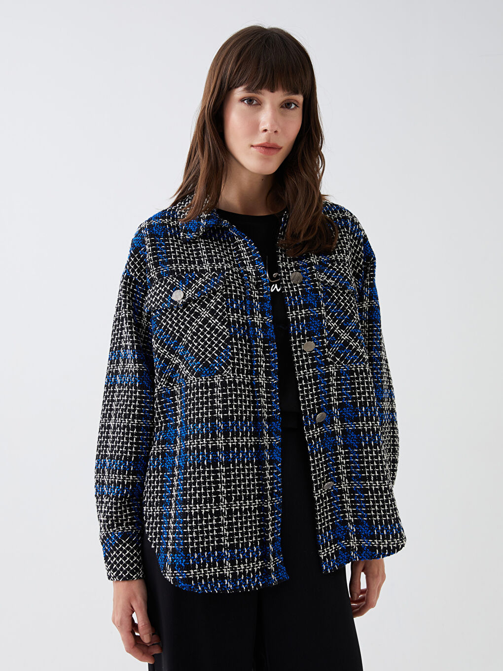Plaid Long Sleeve Women's Shirt Jacket -S3CV78Z8-LN6