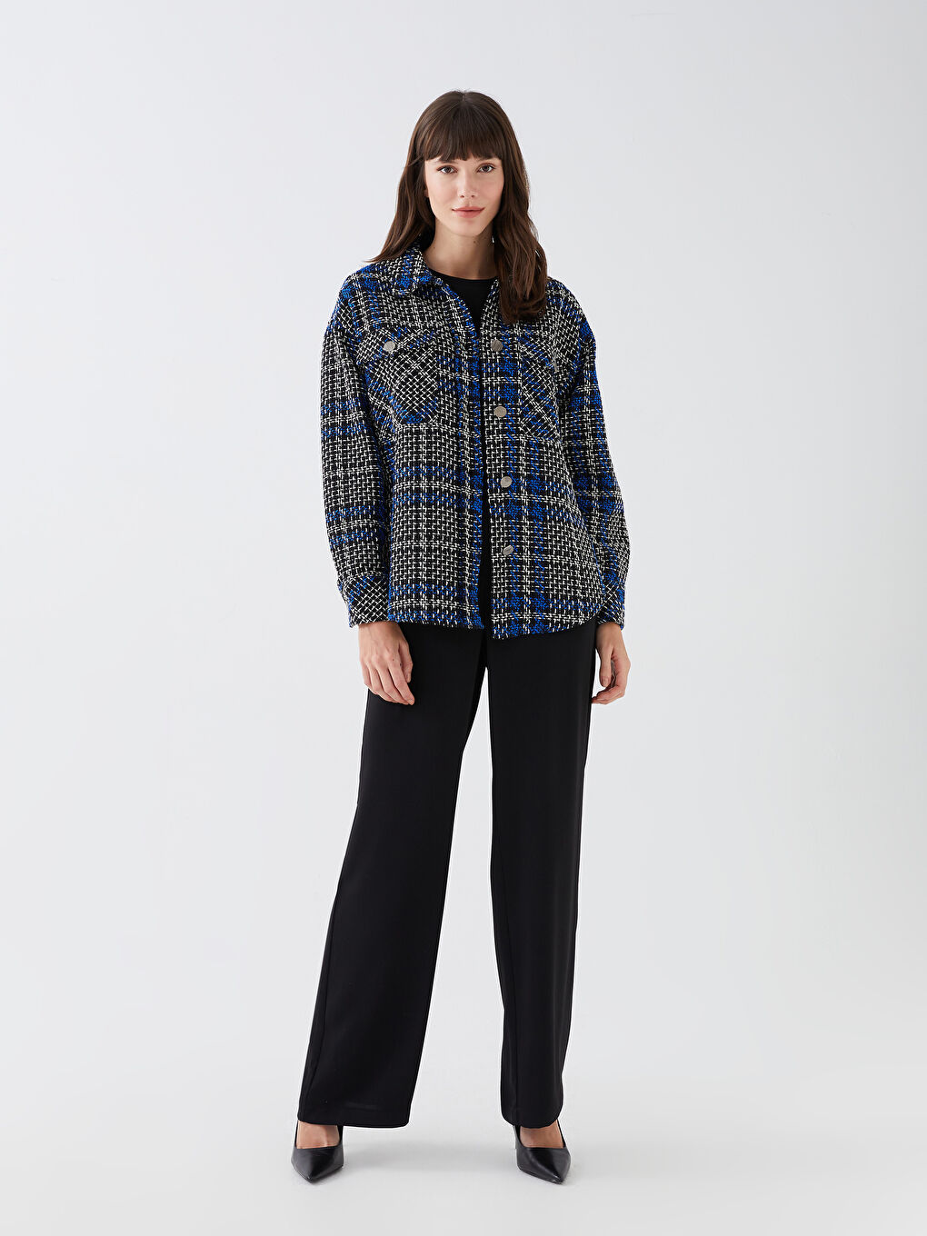Plaid Long Sleeve Women's Shirt Jacket -S3CV78Z8-LN6