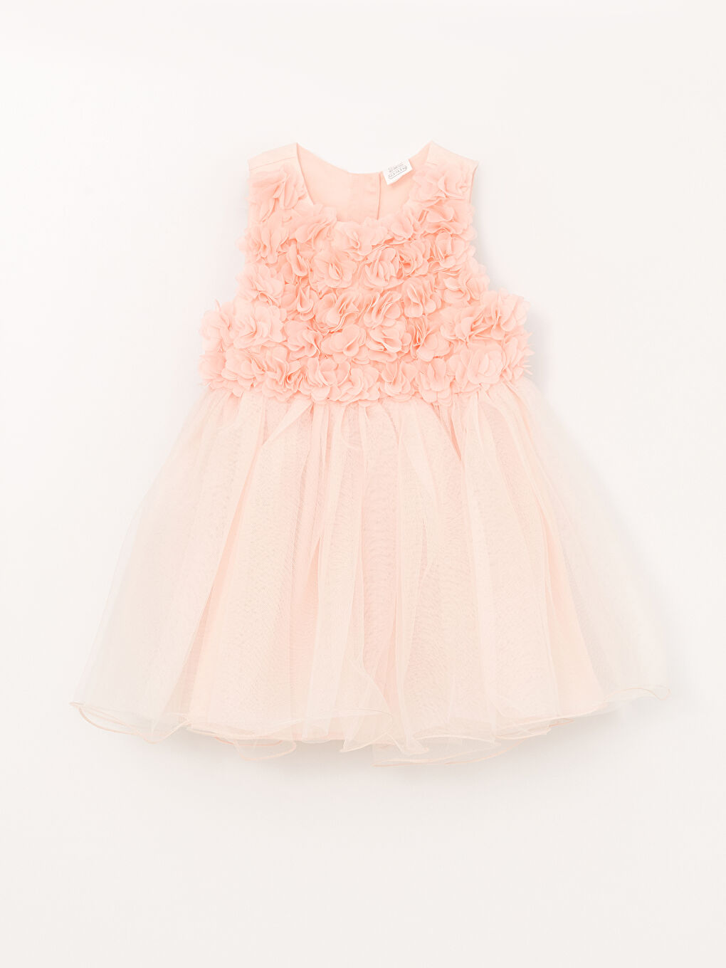 Pembe Bisiklet Yaka 3 Boyutlu Çiçek Detaylı Kız Bebek Elbise