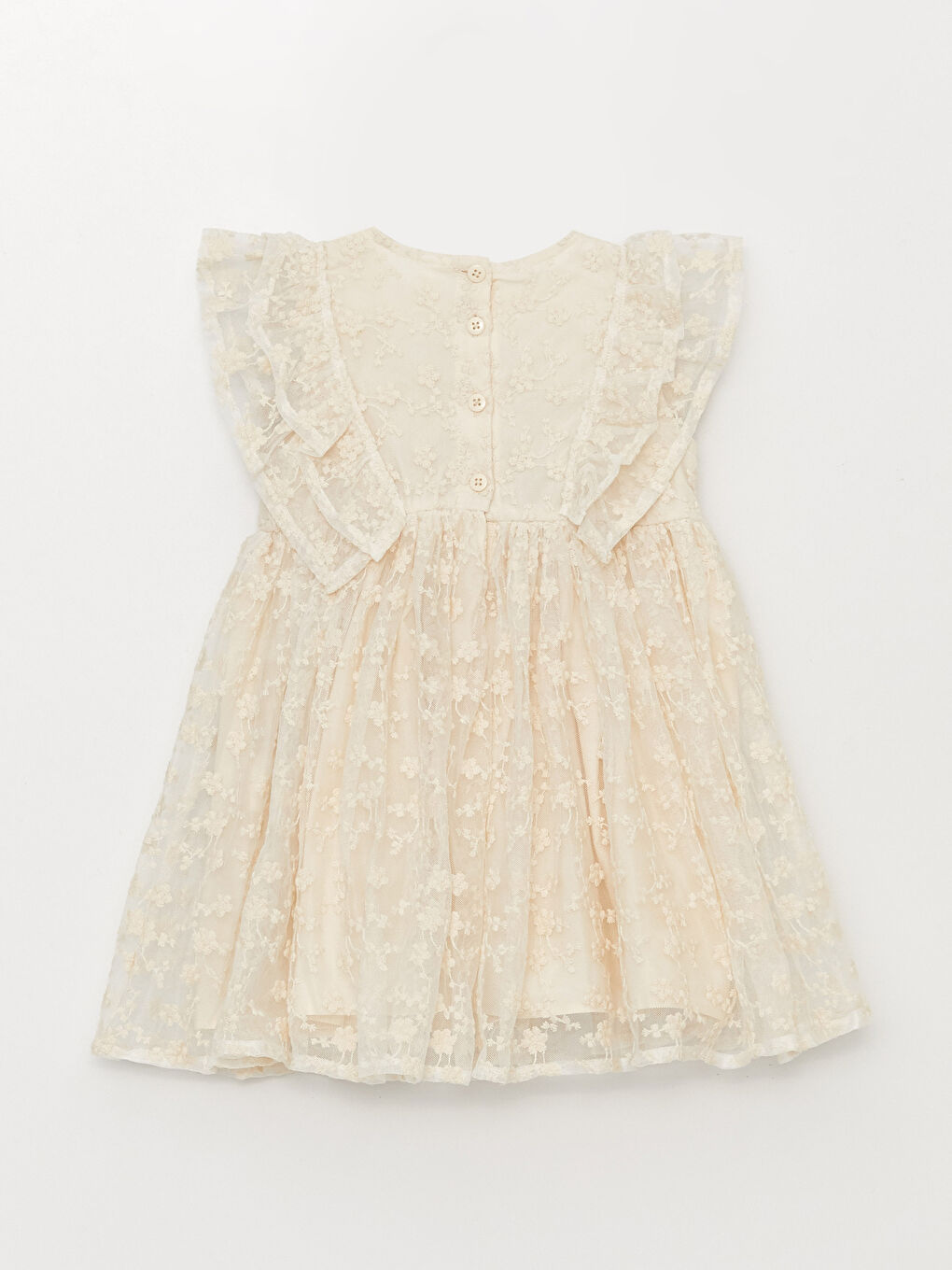 فستان بناتي رضع بتفاصيل تطريز وأكمام قصيرة ورقبة دائرية-9