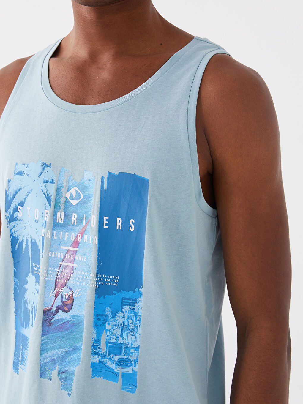 T-shirt sans manches en jersey imprimé à col rond pour hommes-3