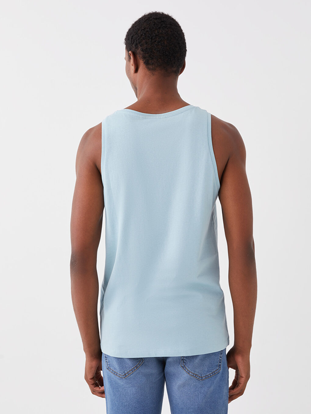 T-shirt sans manches en jersey imprimé à col rond pour hommes-4