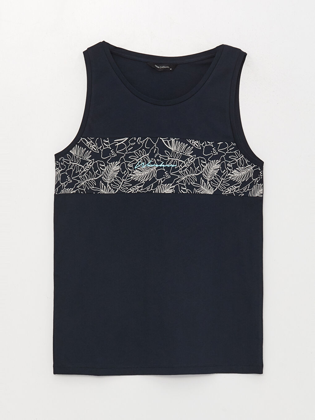 تيشيرت بدون أكمام مطبوع بياقة دائرية جيرسي للرجال-5