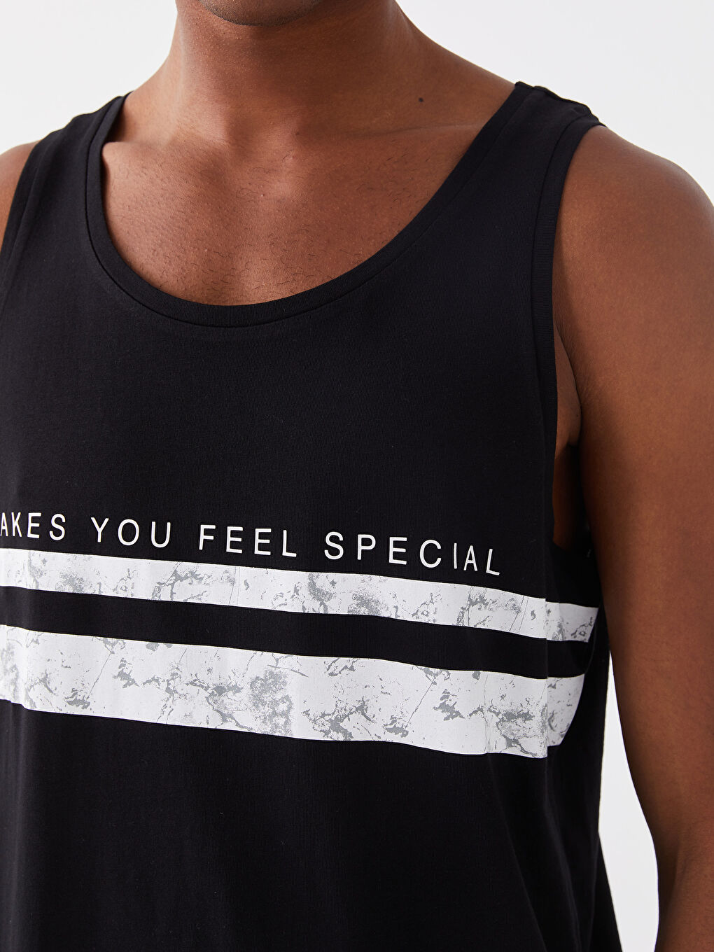 Siyah Bisiklet Yaka Baskılı Penye Erkek Kolsuz Tişört-3