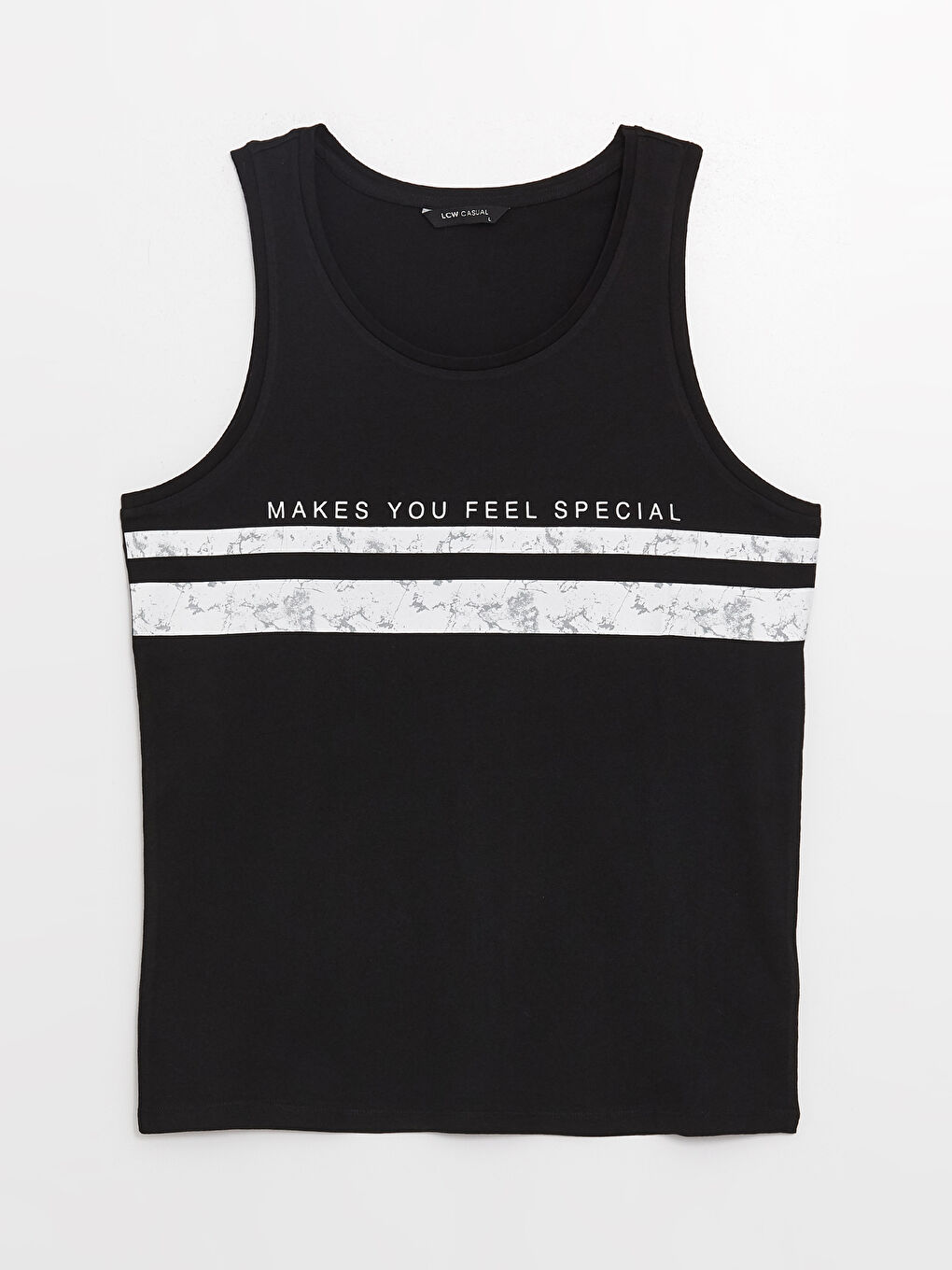 Siyah Bisiklet Yaka Baskılı Penye Erkek Kolsuz Tişört-5