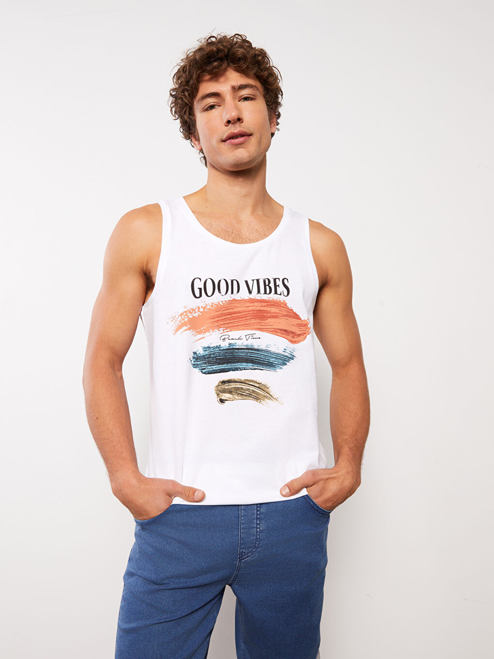 Crew Neck Printed Jersey Men's Sleeveless T-Shirt-1