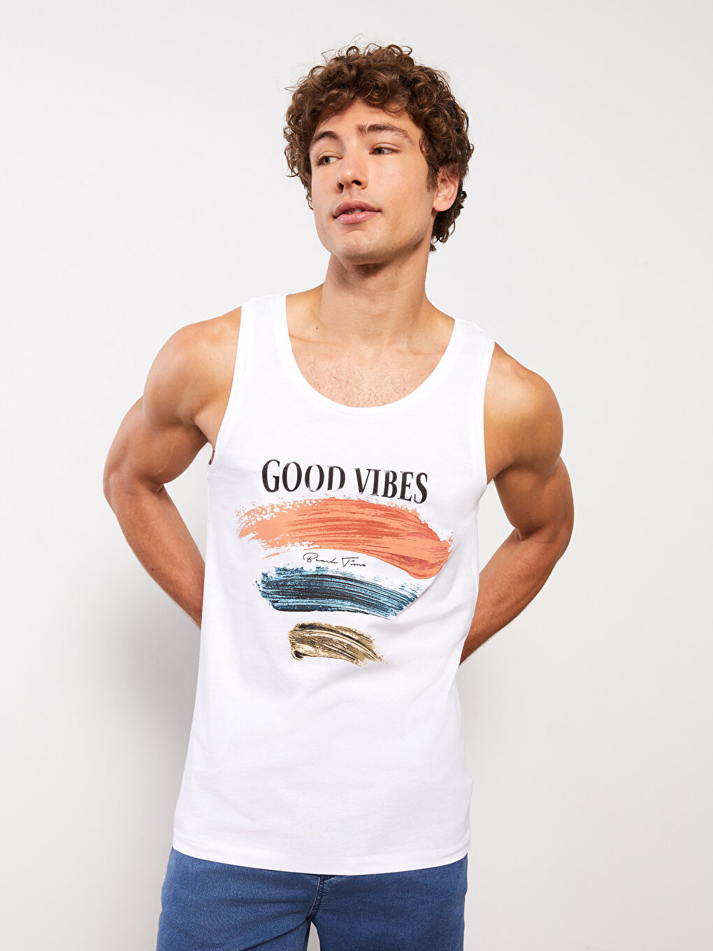 Crew Neck Printed Jersey Men's Sleeveless T-Shirt-2