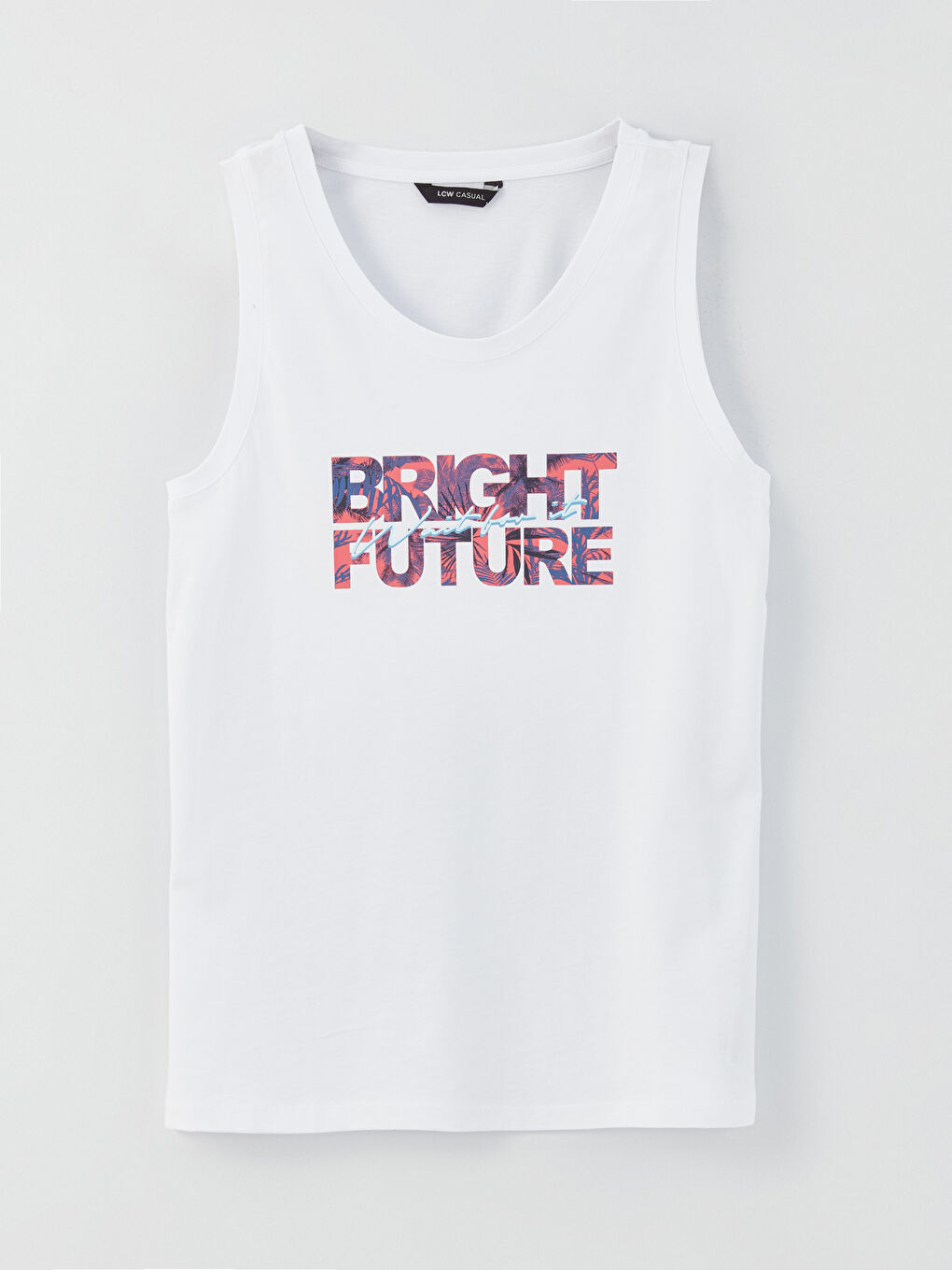 Beyaz Bisiklet Yaka Baskılı Penye Erkek Kolsuz Tişört-5