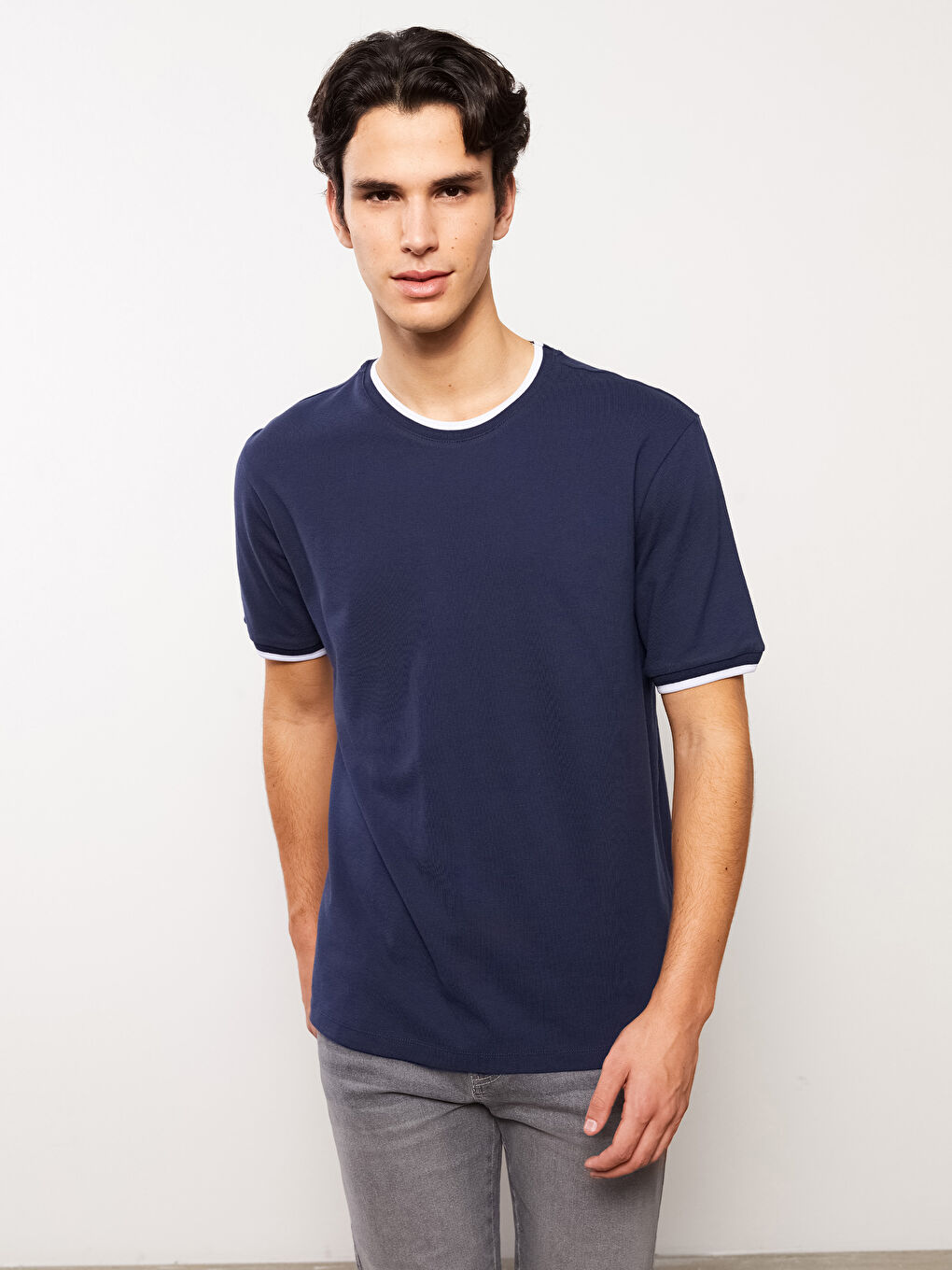 T-shirt pour Hommes à Manches Courtes en Piqué avec Col Rond-1