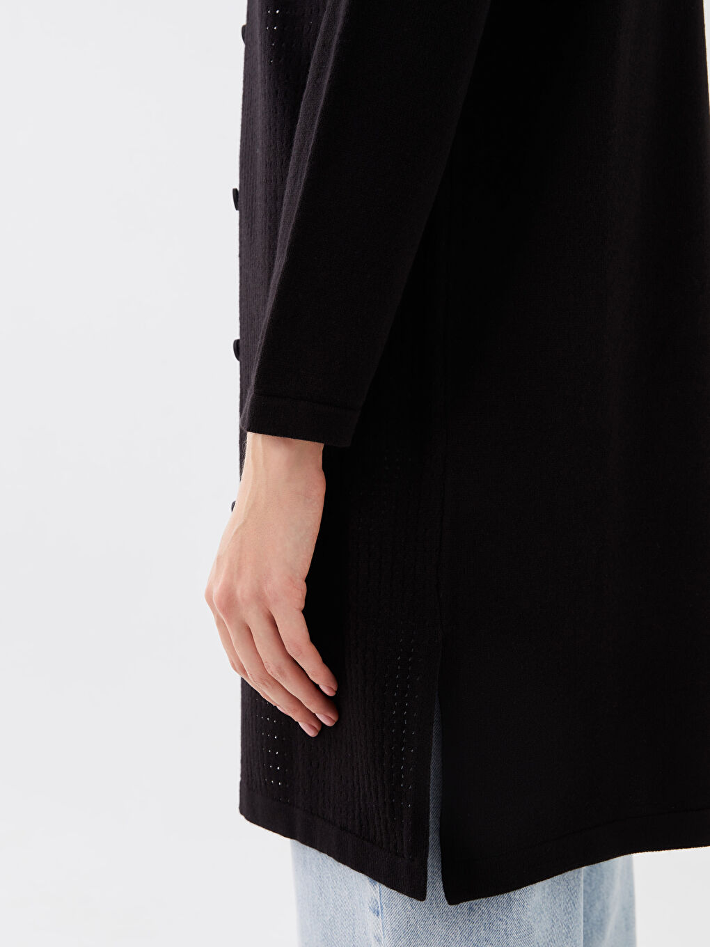 Siyah V Yaka Ajurlu Uzun Kollu Kadın Triko Hırka-3