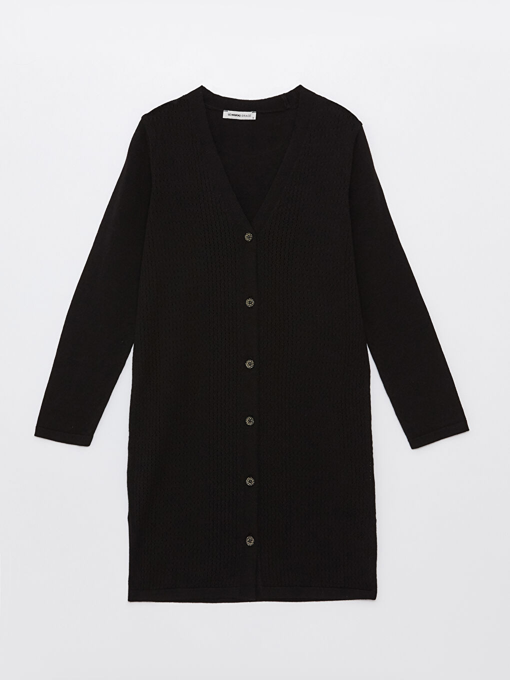 Siyah V Yaka Ajurlu Uzun Kollu Kadın Triko Hırka-5