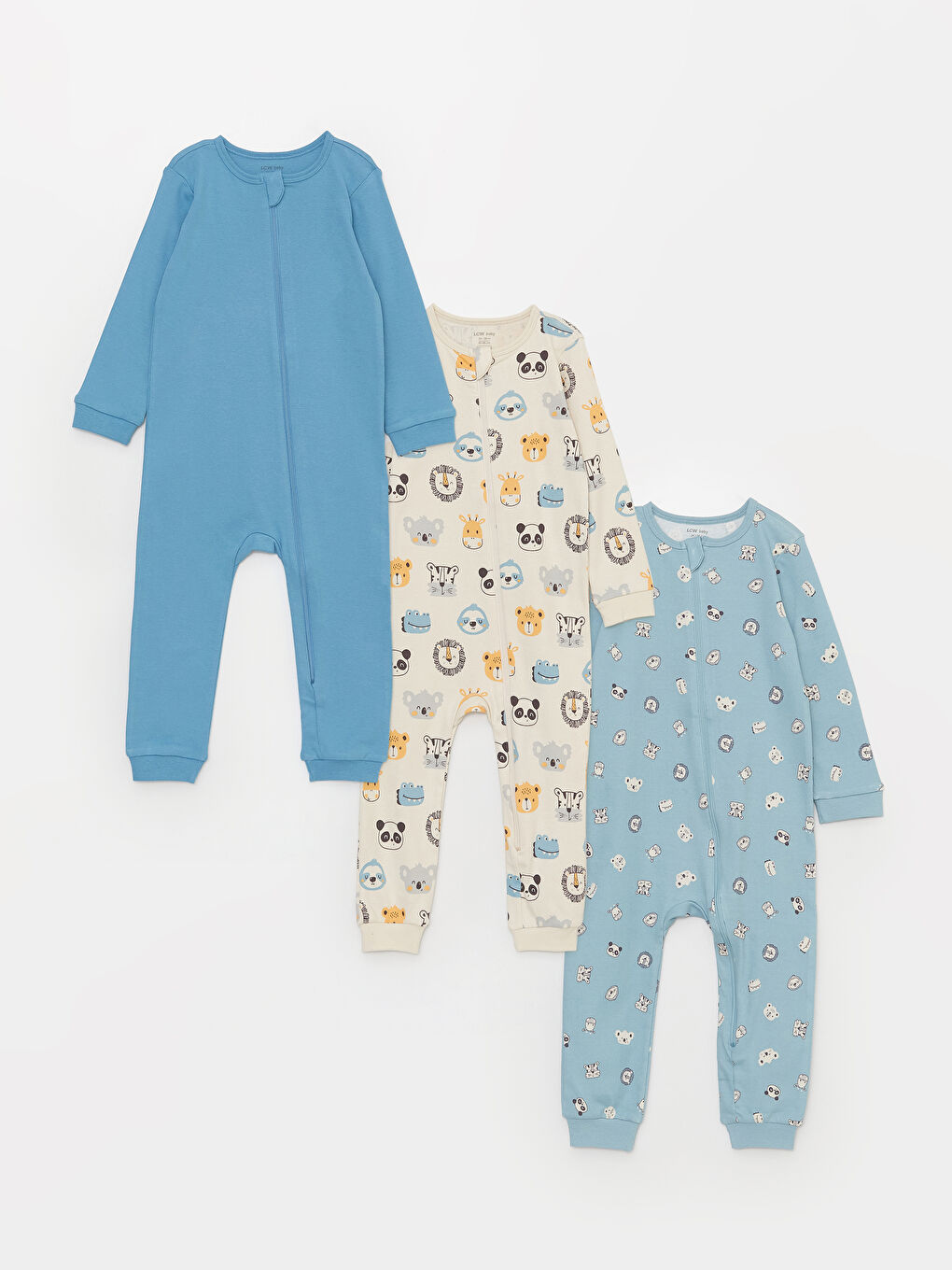 Crew Neck Long Sleeved Cotton Baby Boy Rompers 3 Pcs