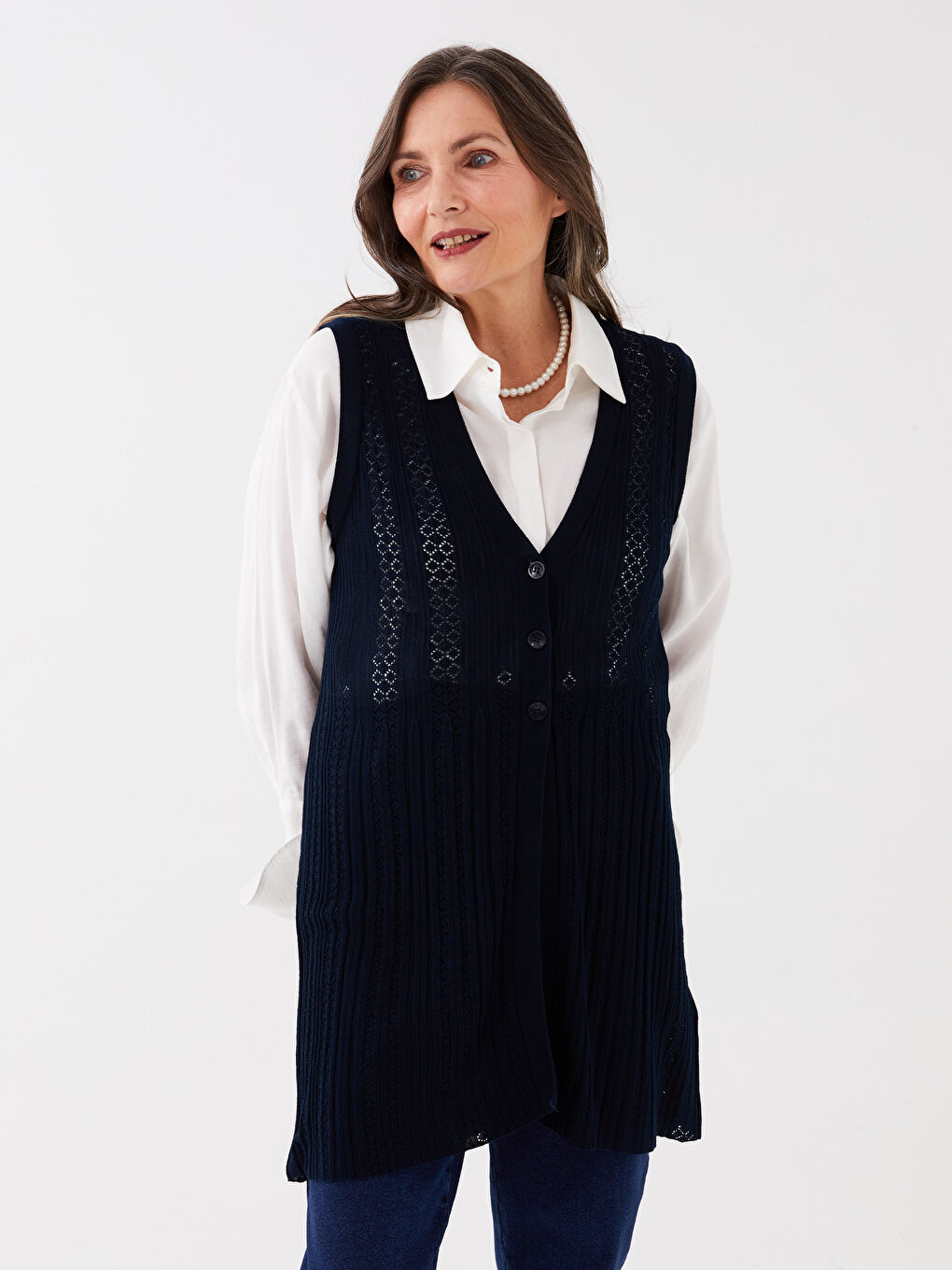 V-Neck Patterned Women's Knitwear Vest -S3CY06Z8-E1J