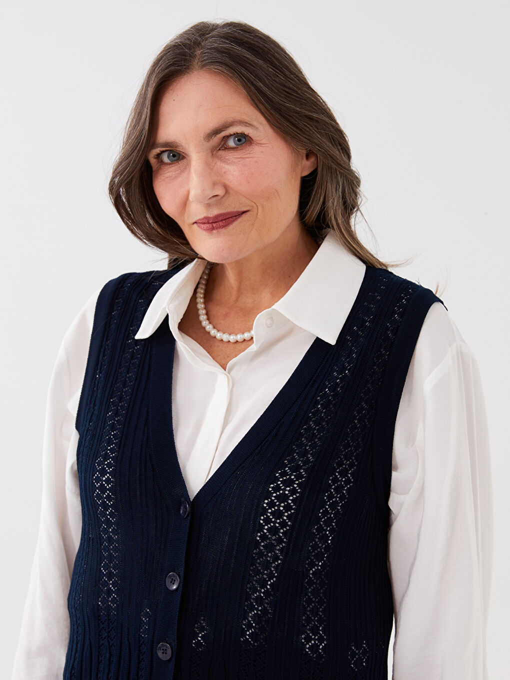 V-Neck Patterned Women's Knitwear Vest -S3CY06Z8-E1J