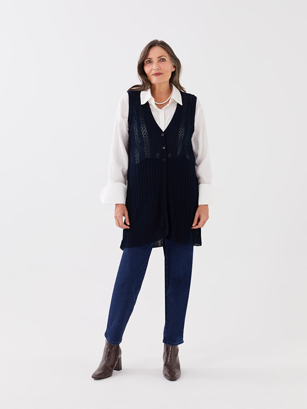 V-Neck Patterned Women's Knitwear Vest -S3CY06Z8-E1J