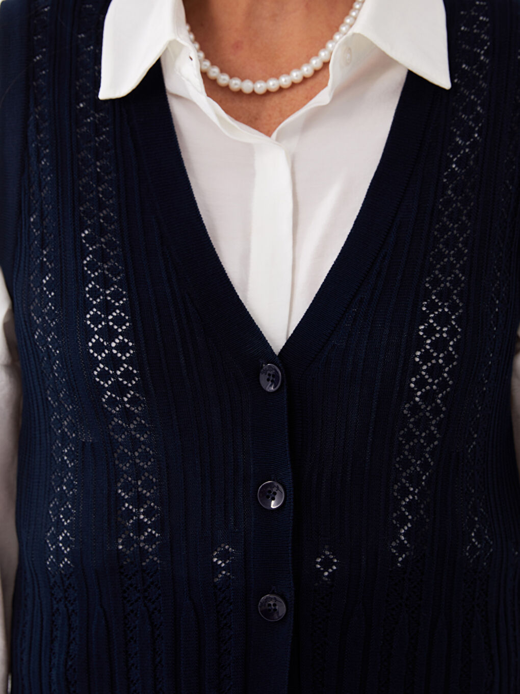 V-Neck Patterned Women's Knitwear Vest -S3CY06Z8-E1J