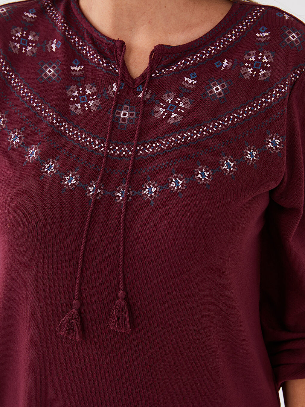 Lapel Collar Embroidered Long Sleeve Women's T-Shirt-3