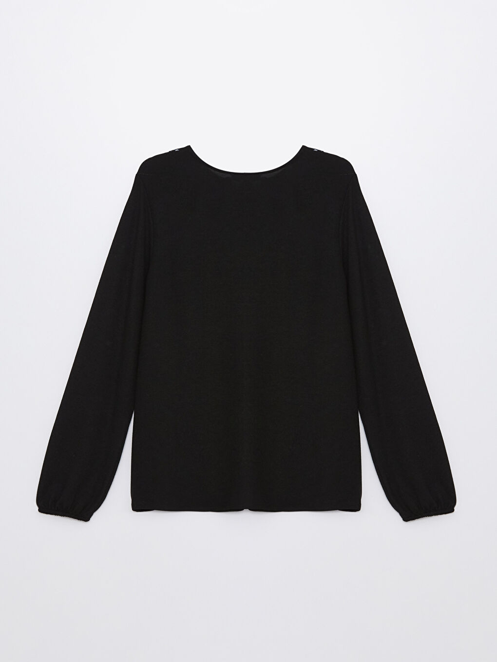 Siyah Bağlamalı Yaka Nakışlı Uzun Kollu Kadın Tişört-6