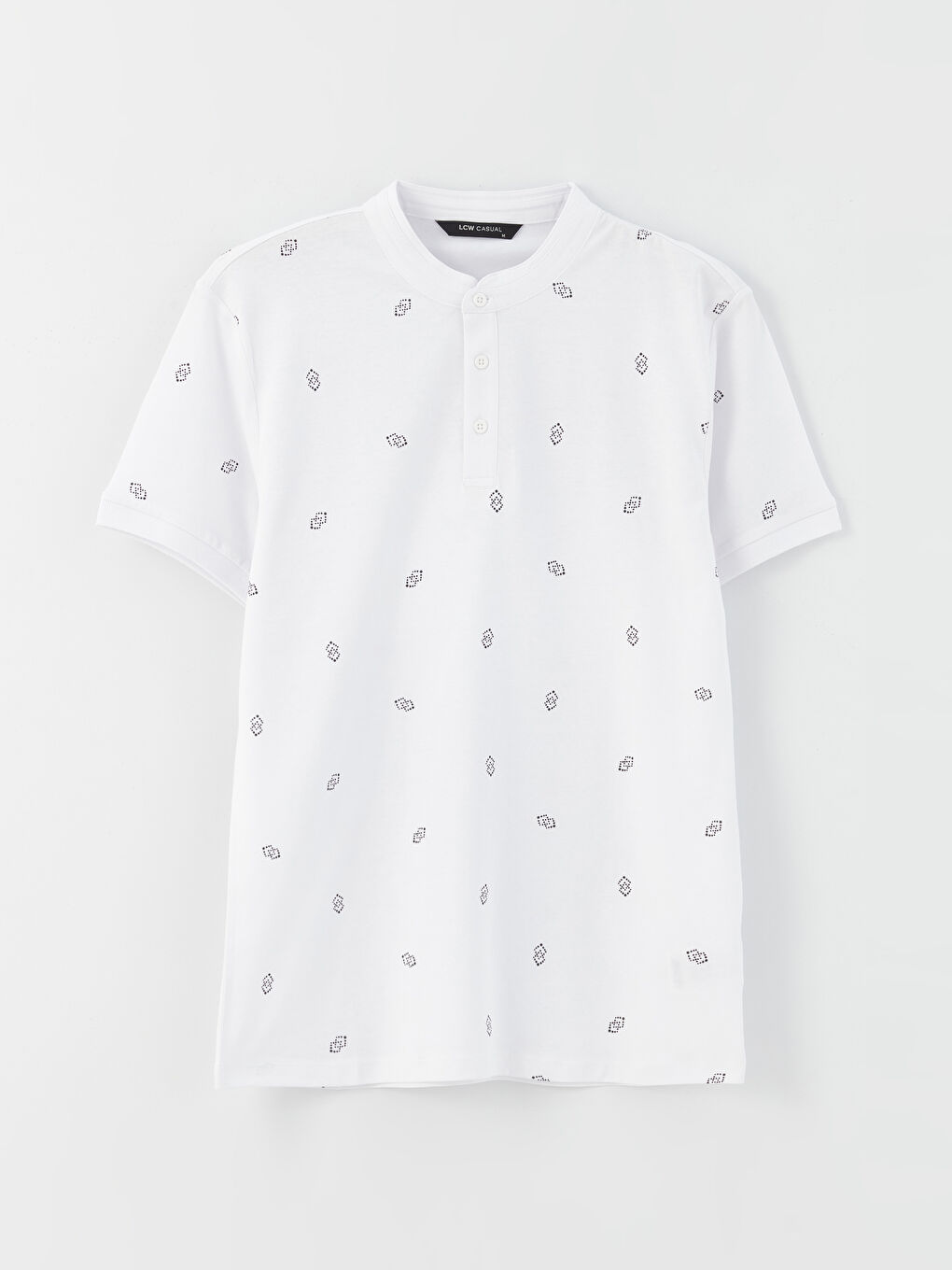 Ерлерге арналған тік жағалы қысқа жең өрнекті футболка-5