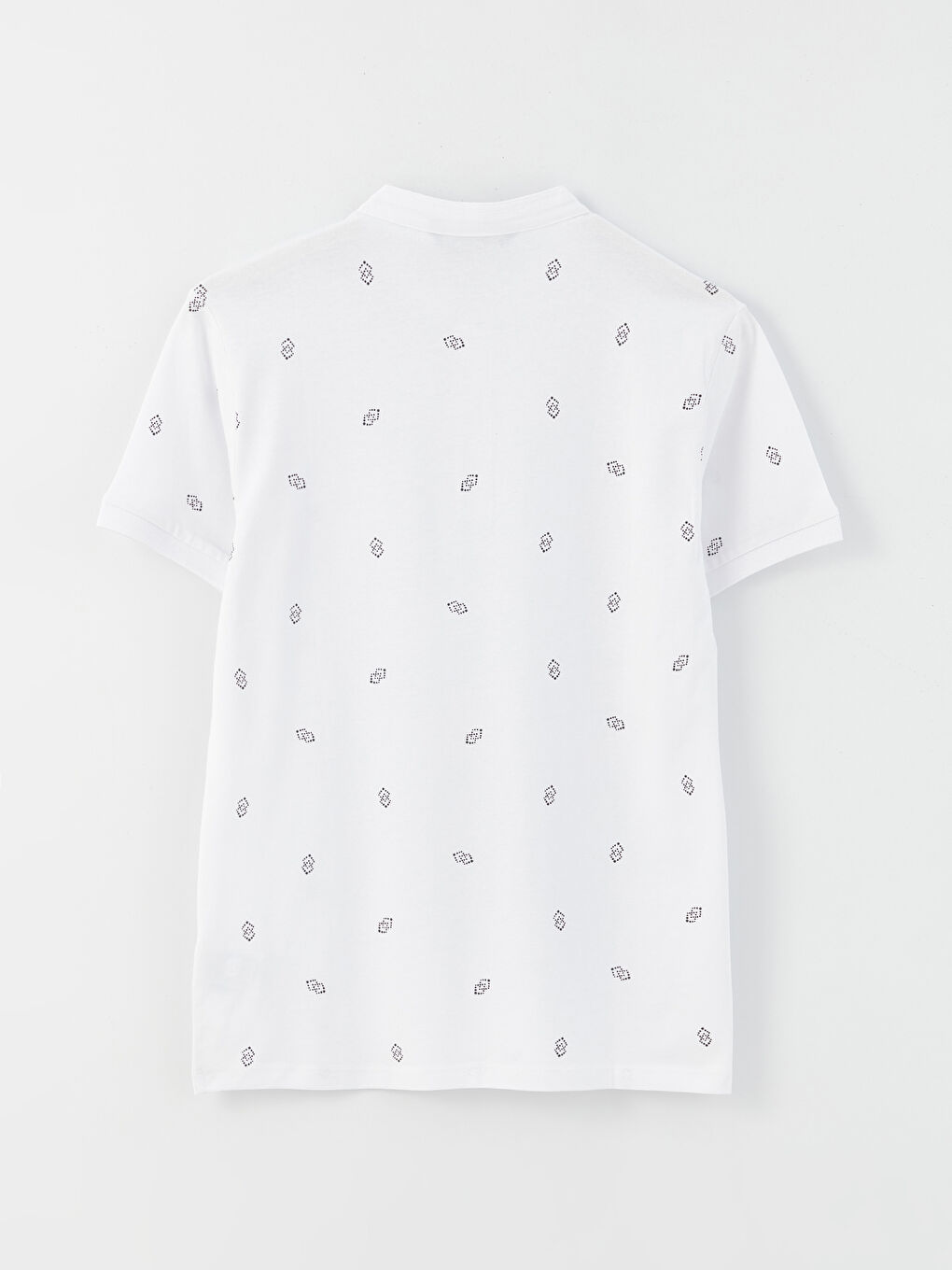 Ерлерге арналған тік жағалы қысқа жең өрнекті футболка-6