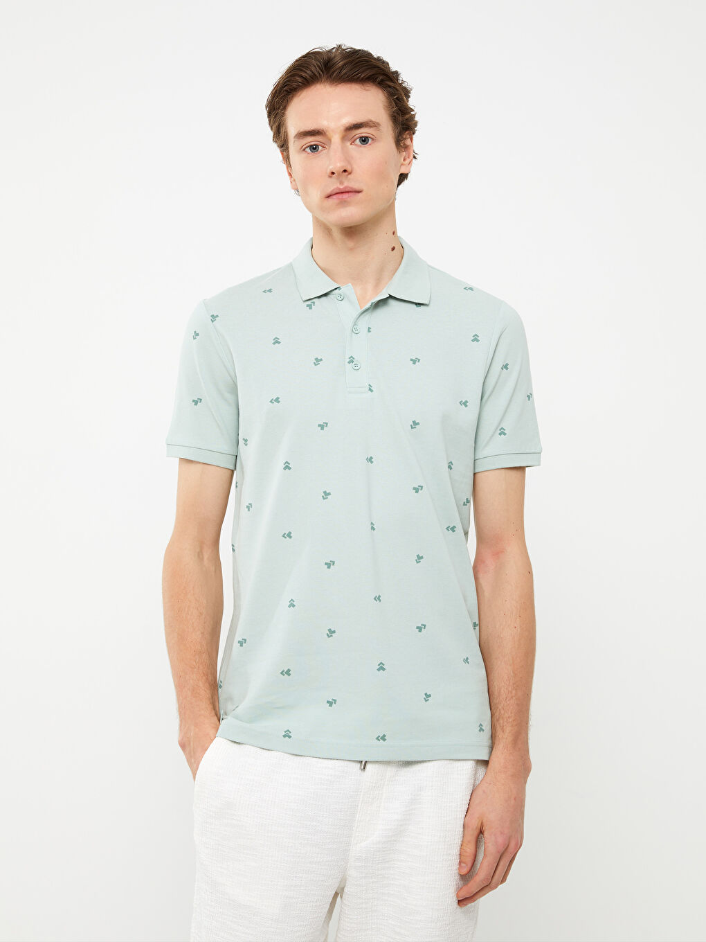 Polo Neck Short Sleeve Patterned Pique Men's T-Shirt