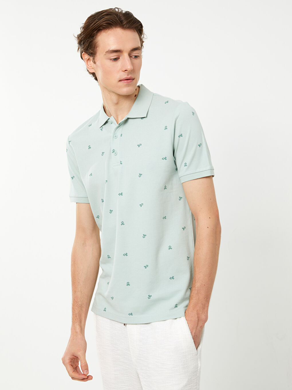 Polo Neck Short Sleeve Patterned Pique Men's T-Shirt-1