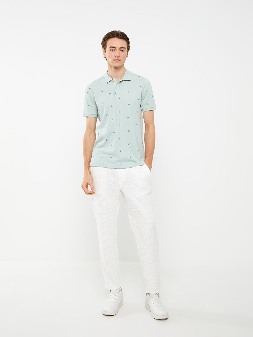 Polo Neck Short Sleeve Patterned Pique Men's T-Shirt-2