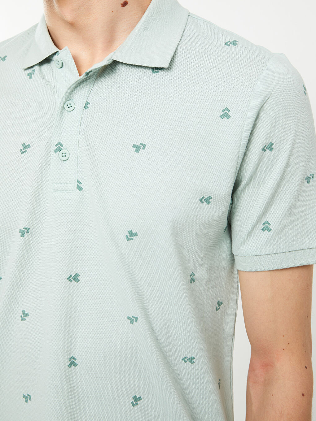 Polo Neck Short Sleeve Patterned Pique Men's T-Shirt-3