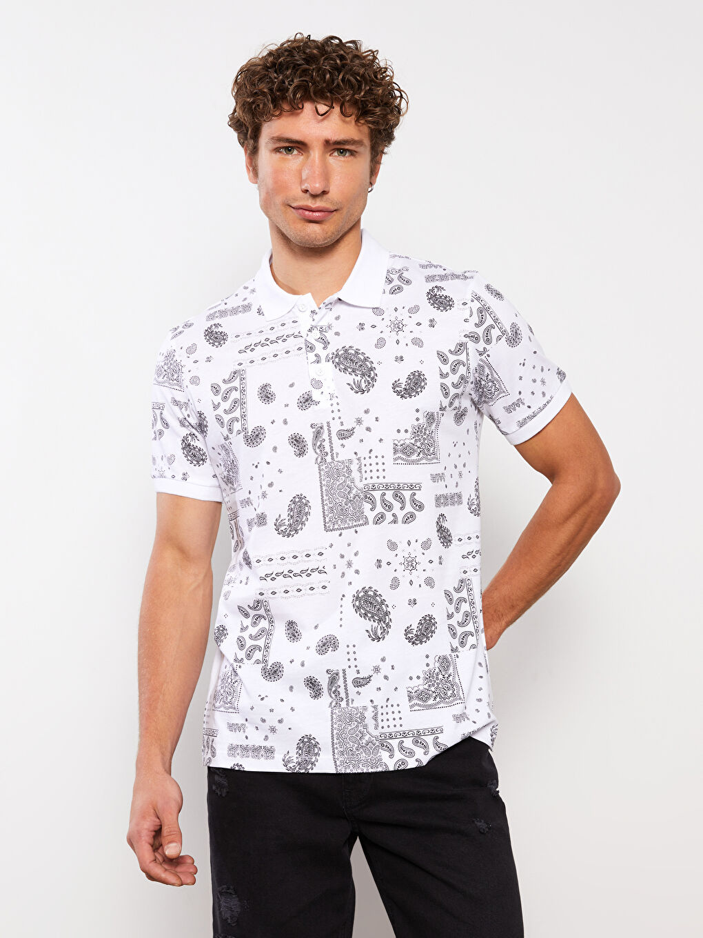 Polo Neck Short Sleeve Patterned Jersey Men's T-Shirt