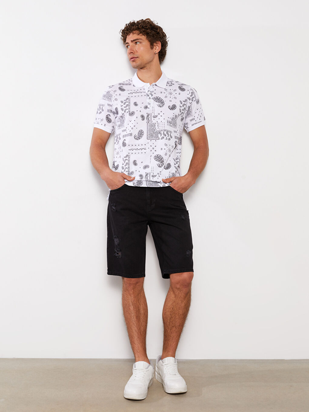 Polo Neck Short Sleeve Patterned Jersey Men's T-Shirt-1