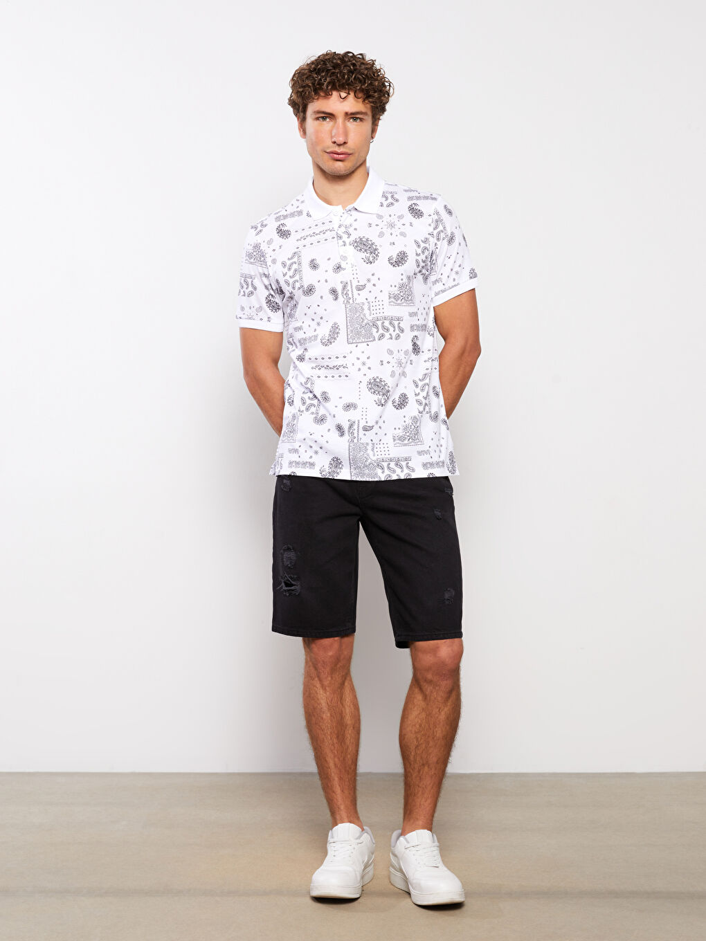 Polo Neck Short Sleeve Patterned Jersey Men's T-Shirt-2