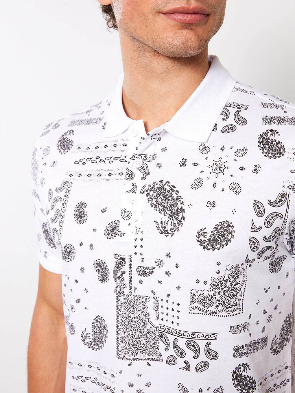 Polo Neck Short Sleeve Patterned Jersey Men's T-Shirt-4