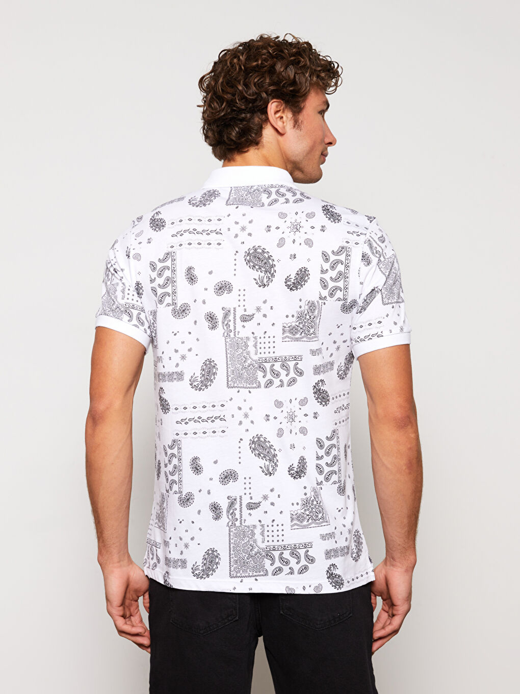 Polo Neck Short Sleeve Patterned Jersey Men's T-Shirt-5