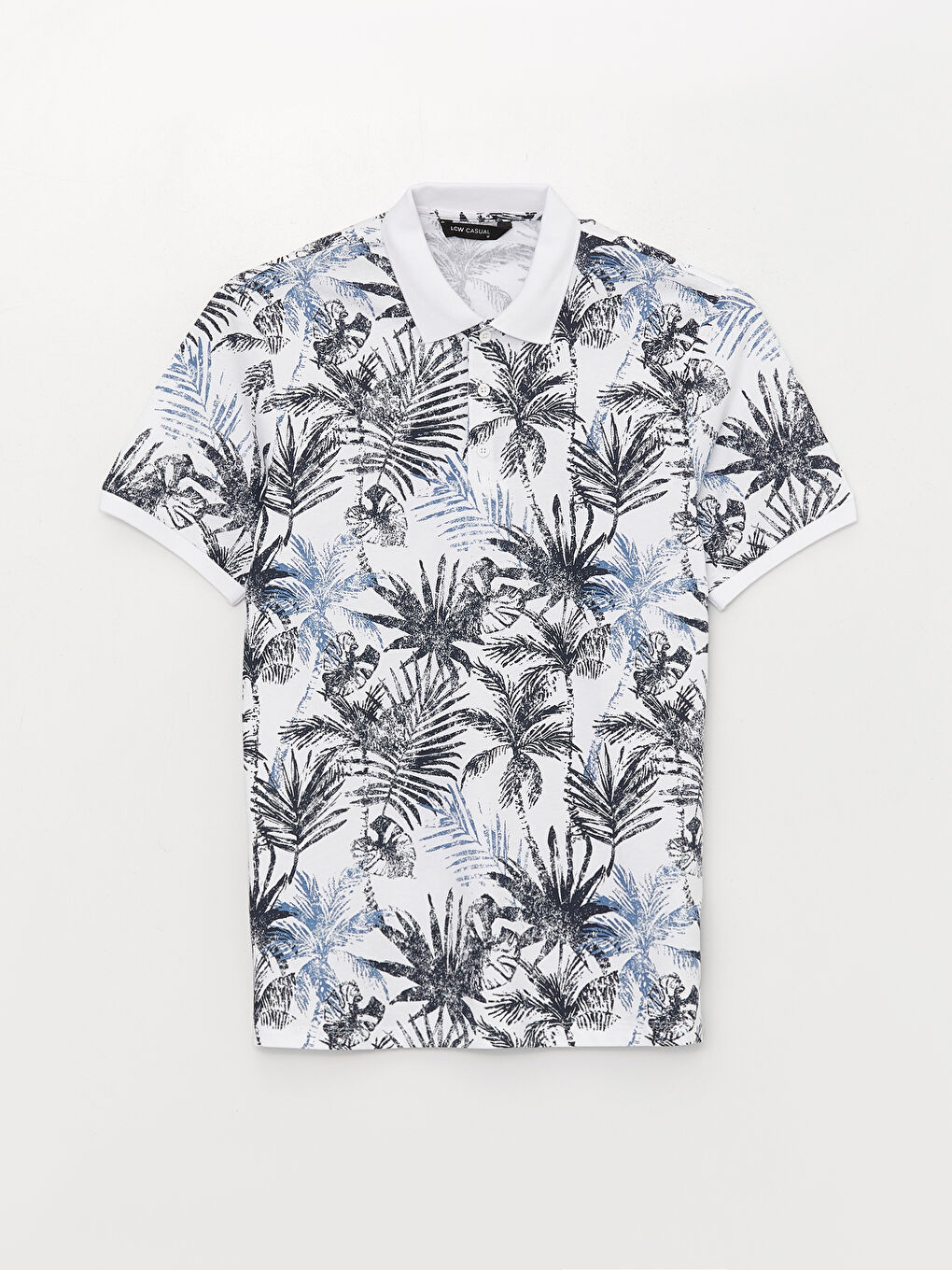 Ерлерге арналған поло жағалы қысқа жең өрнекті трикотаж футболка-5