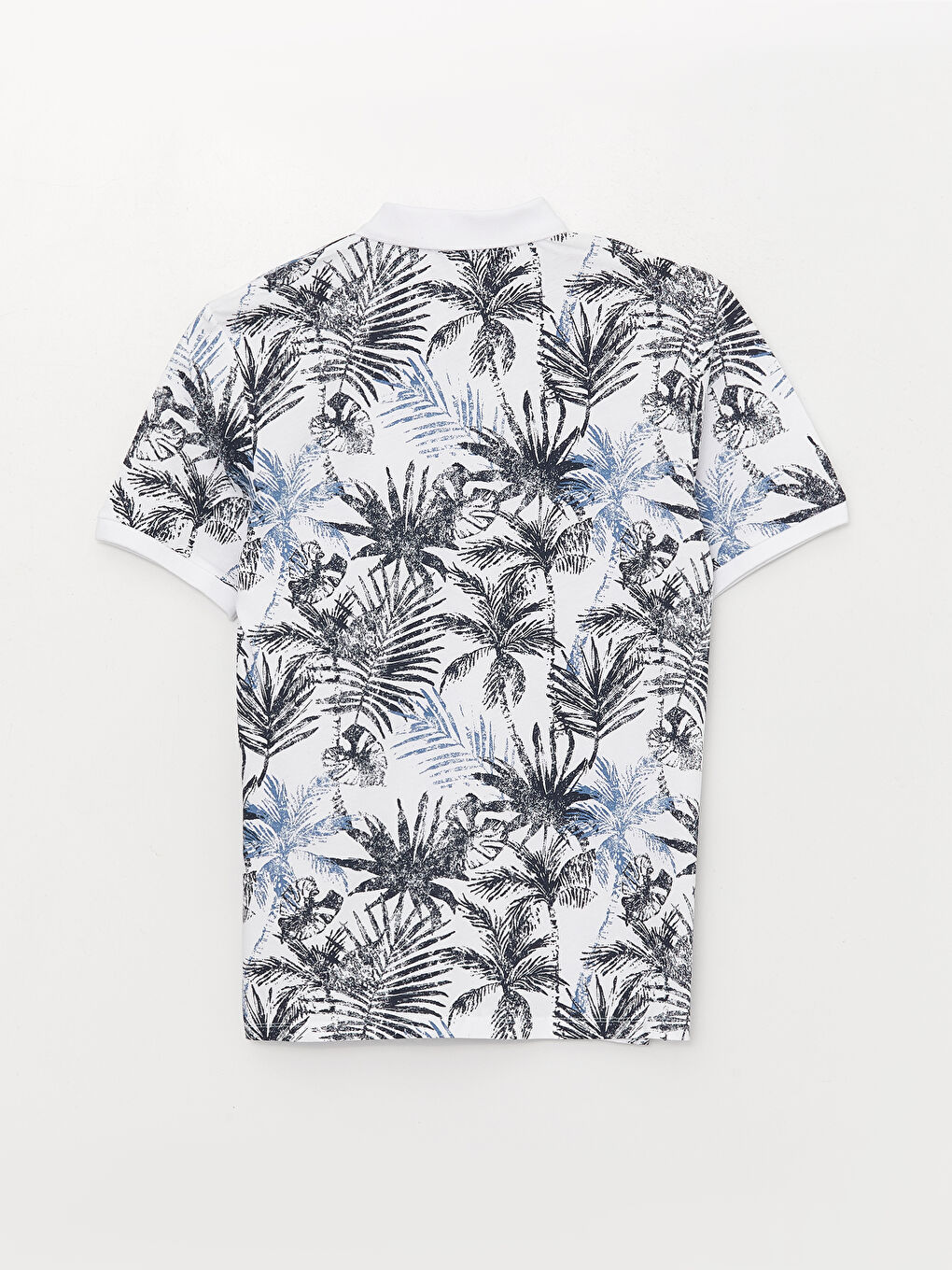 Ерлерге арналған поло жағалы қысқа жең өрнекті трикотаж футболка-6